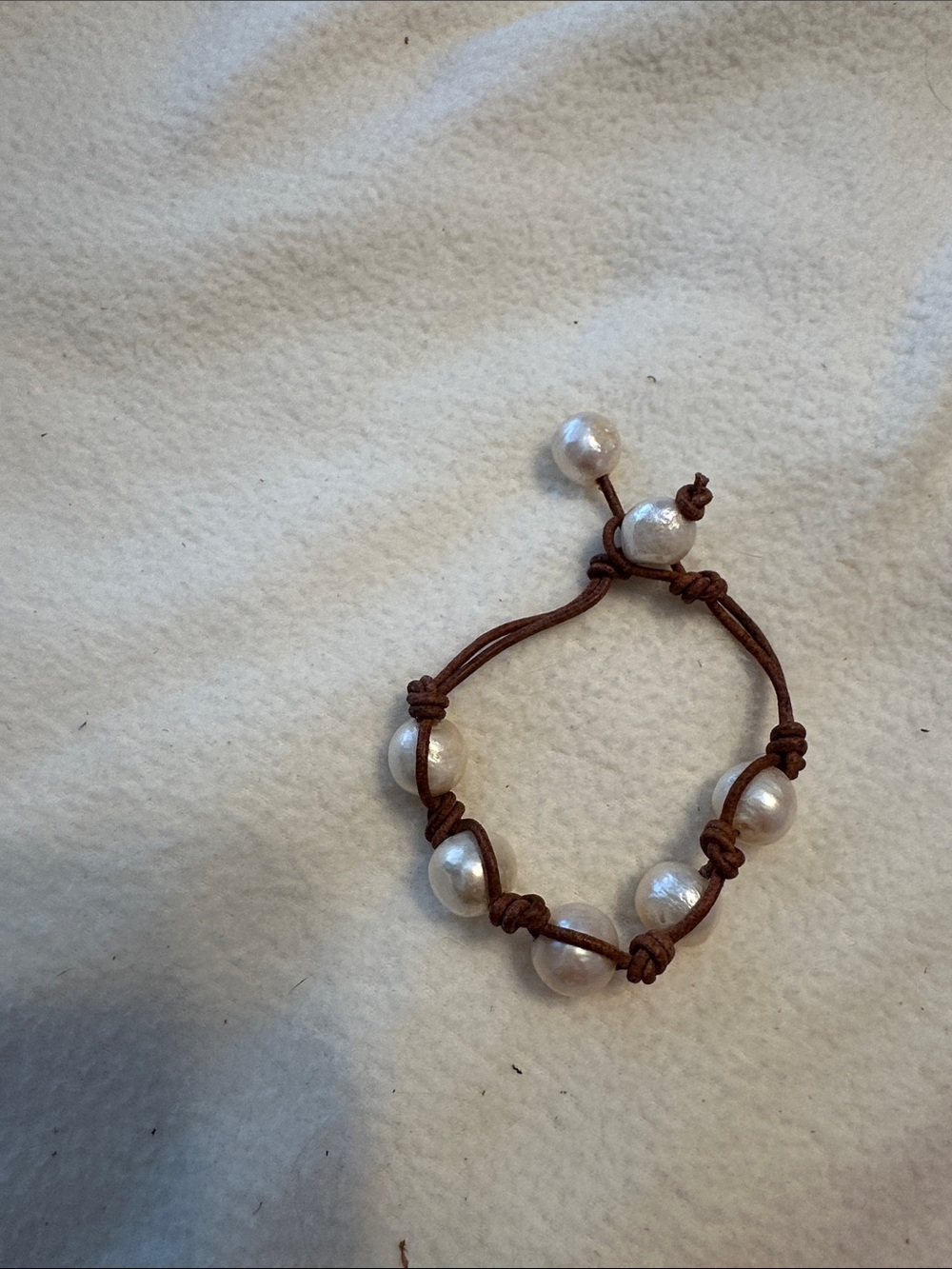 Hand-Knotted Faux Pearl Cord Bracelet - Brown and White